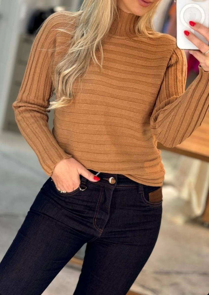 BLUSA FIO ANSELMI CANELADA CAQUI  TAM ÚNICO