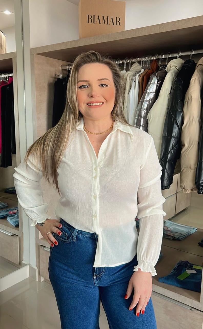 CAMISA TRANSAPRENTE MANGA LONGA TRABALHADA  EM POLIESTER OFF DIFATO 38