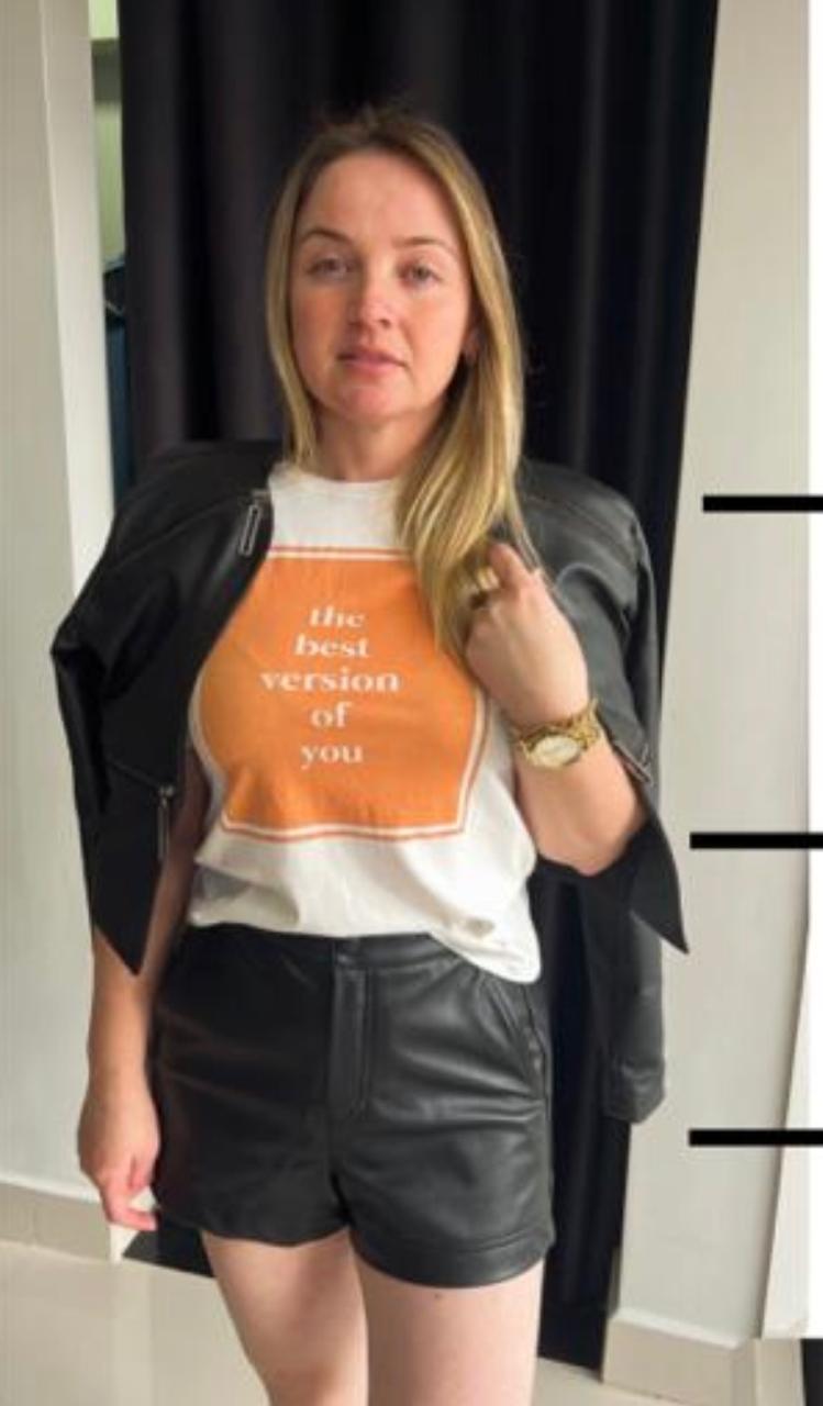 T-SHIRT  MURAU OFF C/ LARANJADO EM ALGODAO PP